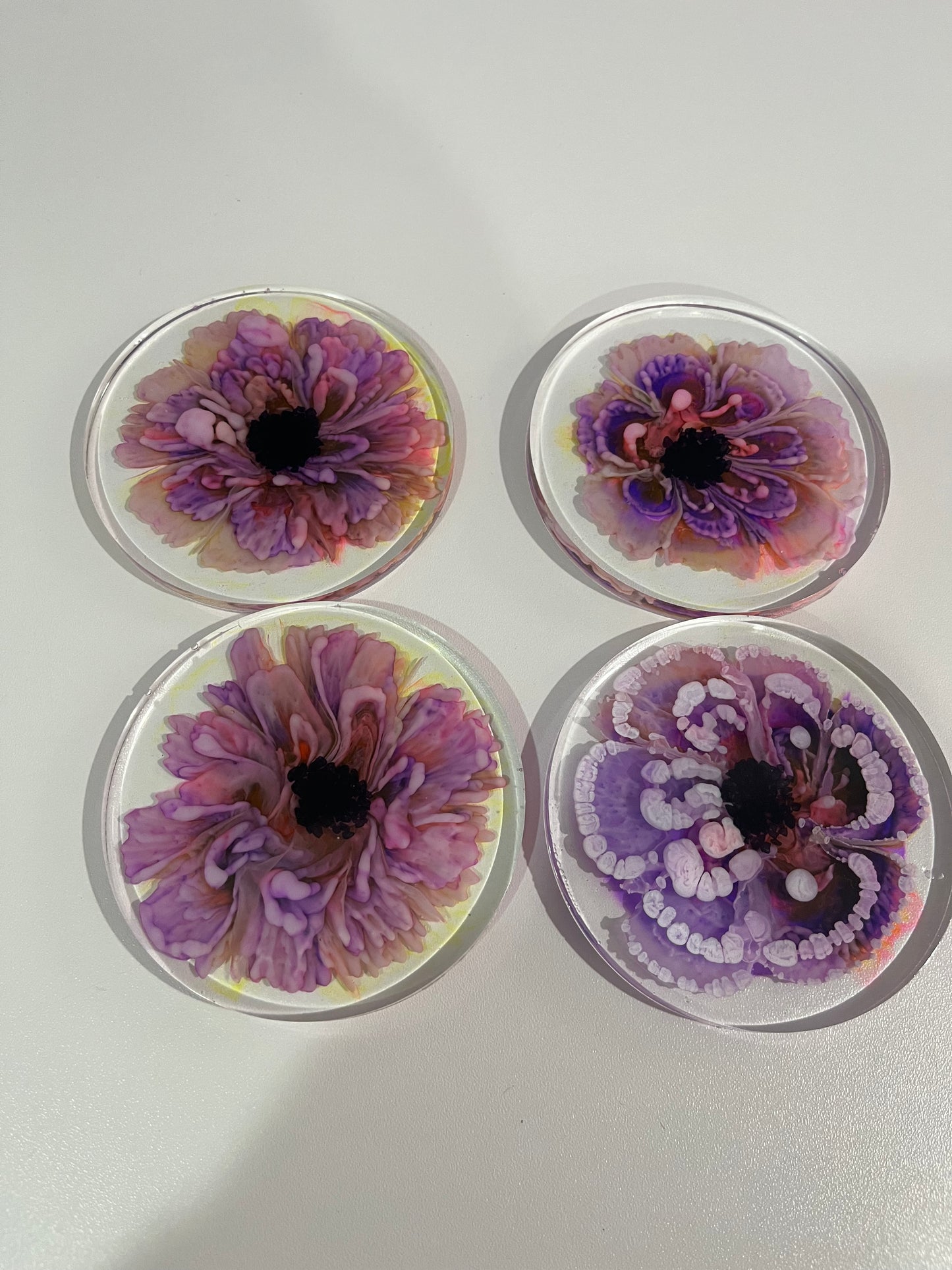 Purple & Pink Bloom Resin Coaster Set with Holder