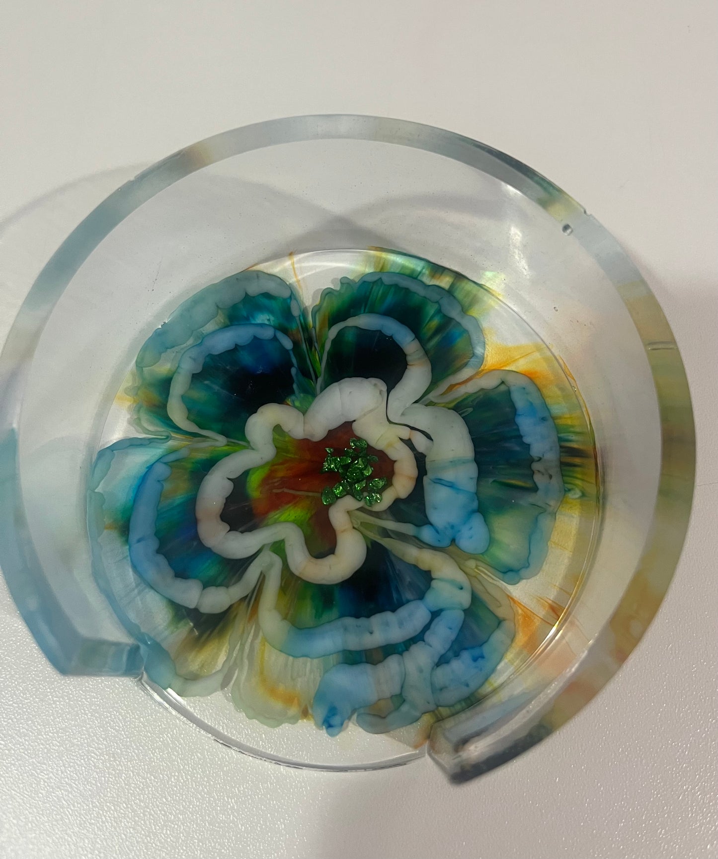 Teal & Blue Bloom Resin Coaster Set with Holder
