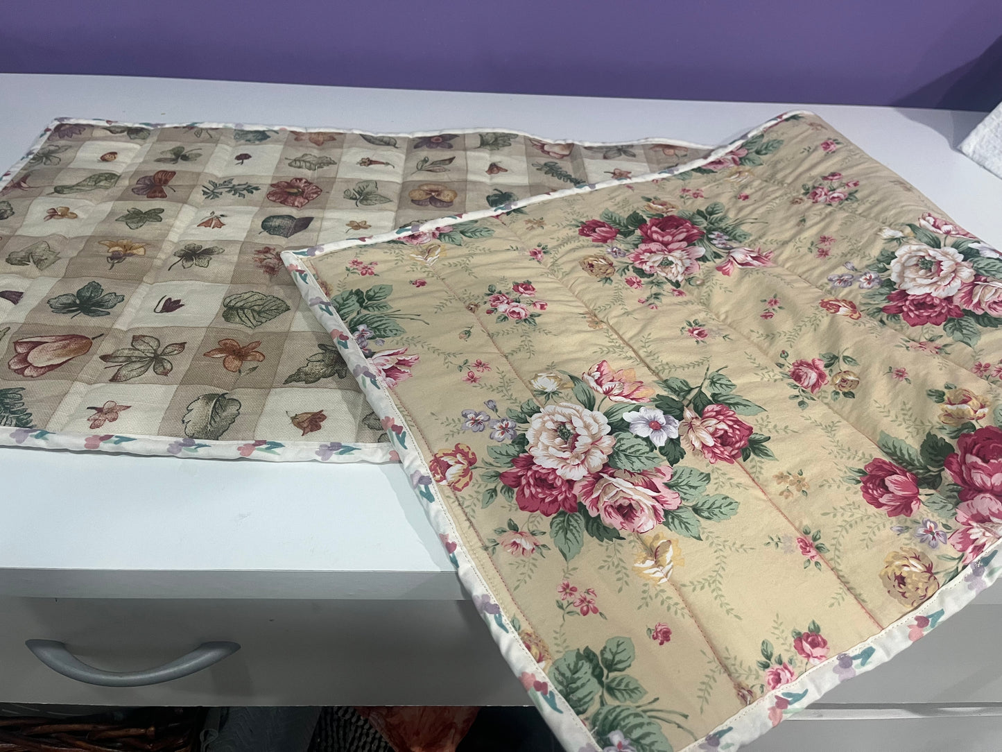 Rose garden reversible thermal table runner - floral and botanical sides