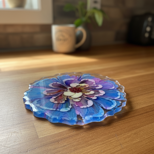 Resin coaster close-up lifestyle shot