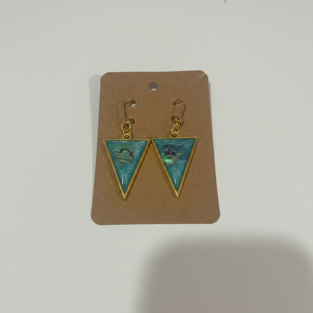 Teal triangle earrings clean product shot