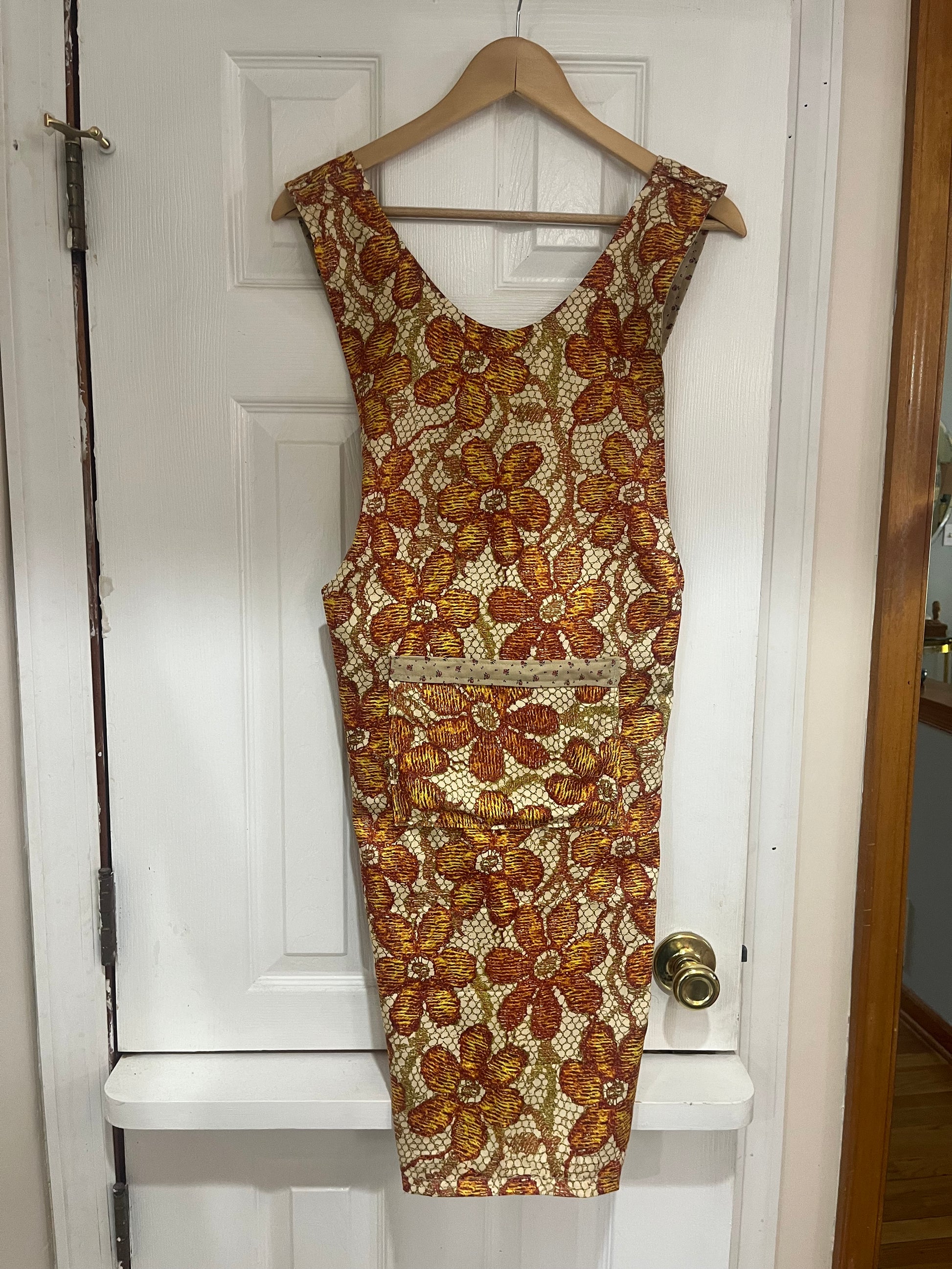 Autumn harvest tapestry bib apron - front view