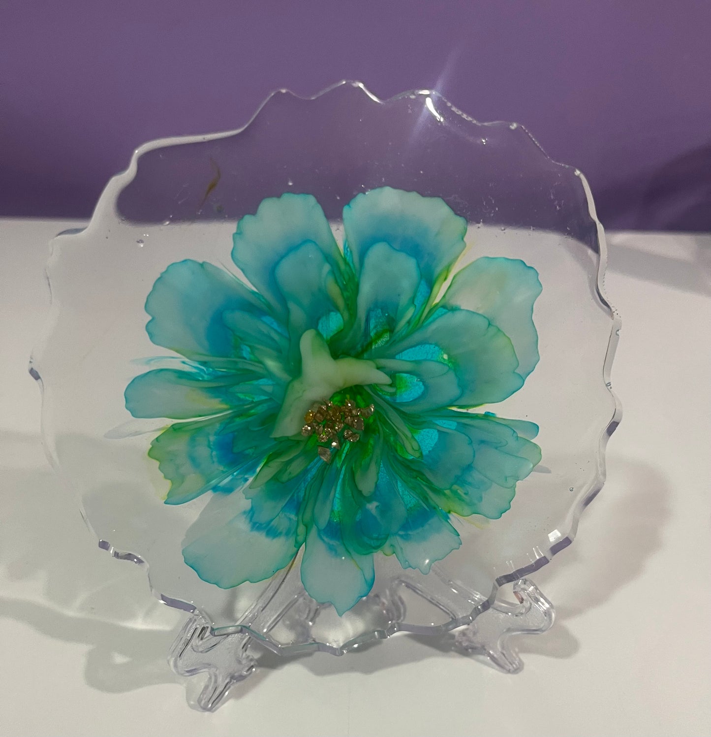 Teal Bloom Scalloped Resin Decorative Piece
