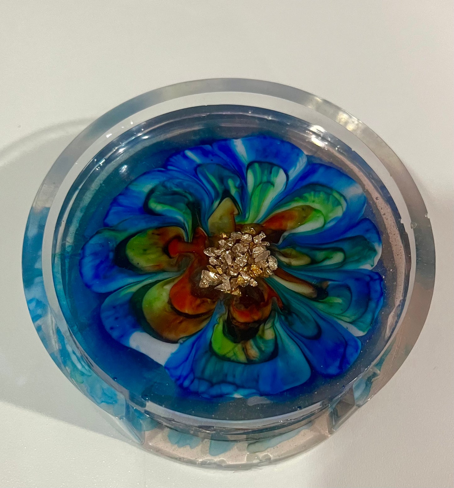 Teal & Blue Bloom Resin Coaster Set with Holder