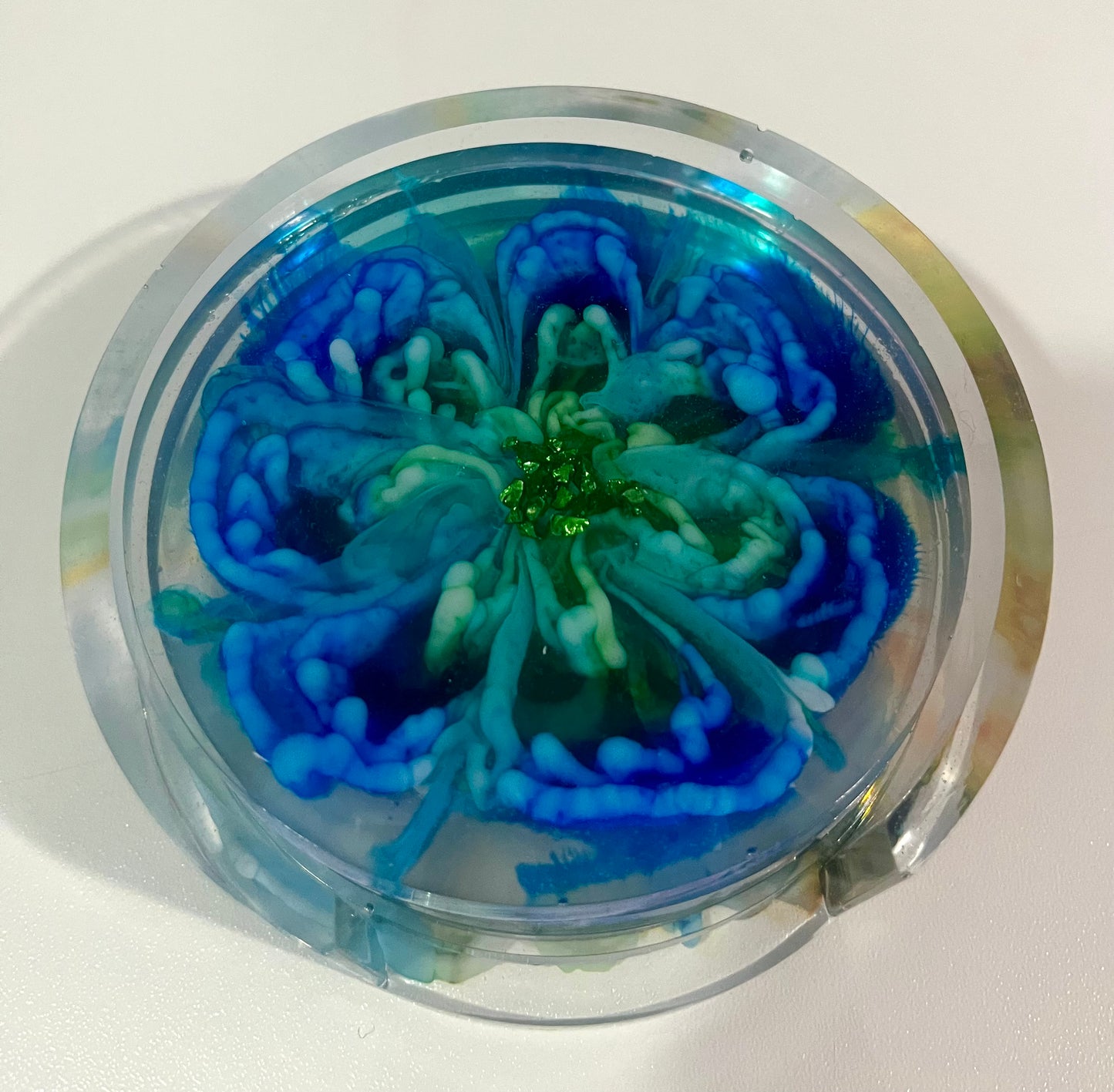 Blue & Teal Bloom Resin Coaster Set with Holder
