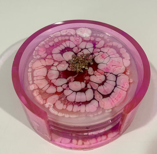 Purple & Pink Bloom Resin Coaster Set with Holder