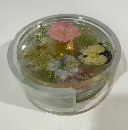 Pressed Flower Resin Coaster Set with Holder