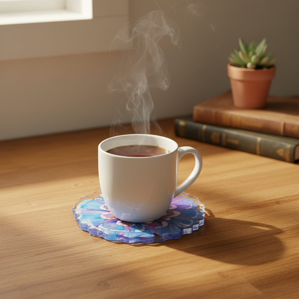Beautiful resin coaster lifestyle shot