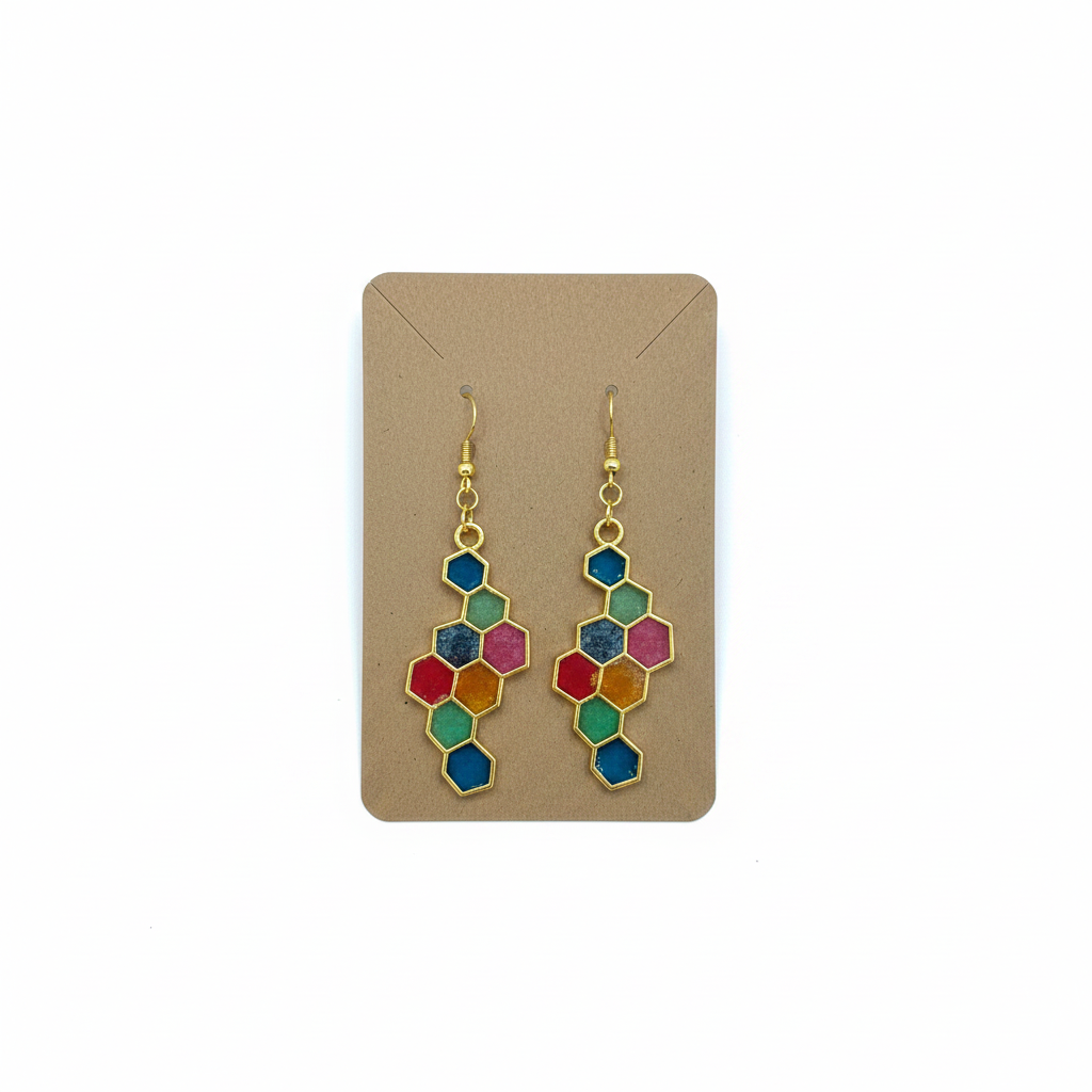 Multicolour honeycomb earrings bright product shot