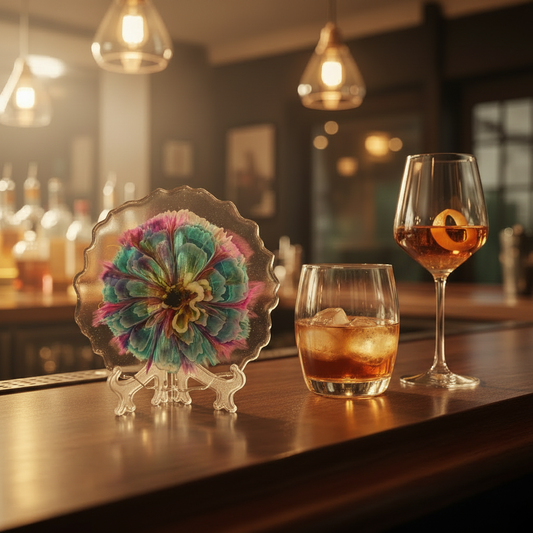 Resin coaster warm golden bar setting