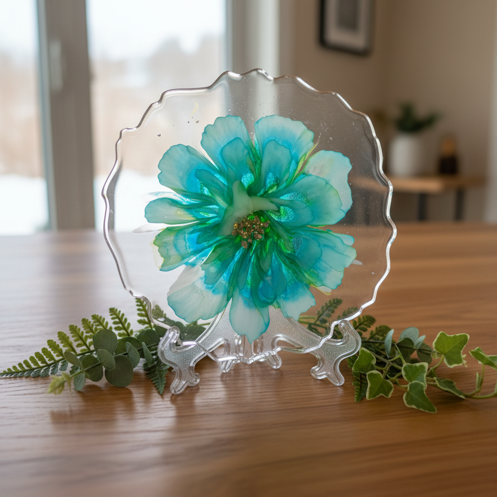 Scalloped teal resin bloom lifestyle shot