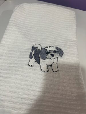 Towel, embroidered Shih Tzu