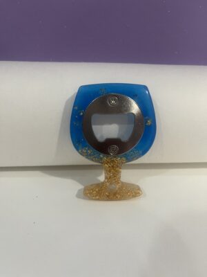 Bottle opener, blue and gold