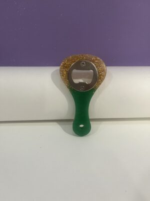 Resin bottle opener, green and gold