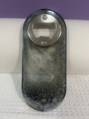 Bottle opener, gray, white and gold