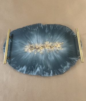 Black, White and Gold Resin Platter with Handles