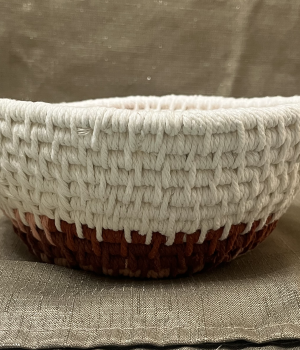 Small Off White and Rust Colored Rope Basket