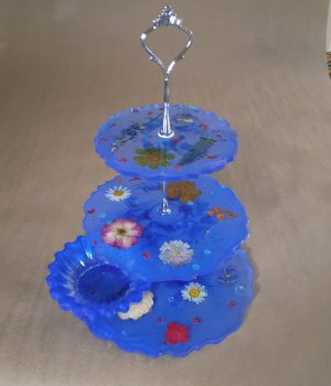 Blue Resin Three Tiered Cake Plate