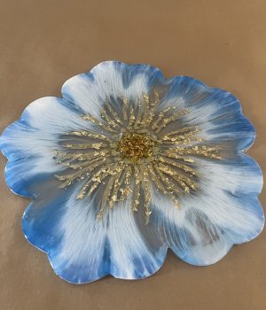 Blue, White and Gold Resin Flower Platter