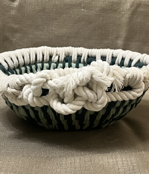 Light Green, Dark Green and Off White Rope Basket