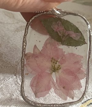 Large Rectangular Resin Necklace with Flower