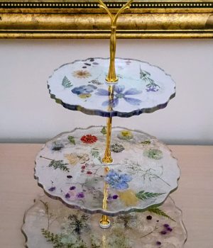 Three Tiered Clear Resin Dried Flower Cake Plate