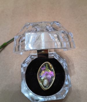 Clear Resin Ring with Dried Flowers and a Salt water Pearl