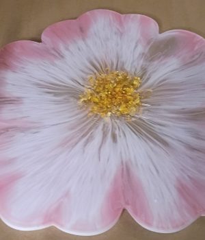 Pink, White and Gold Flower Platter with Handles