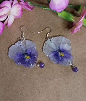 Purple Pansy Flower Earrings