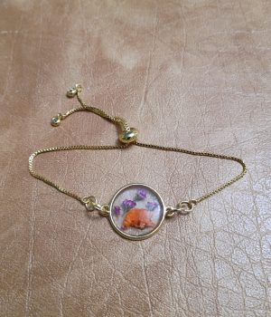 Orange and Purple Flower and Clear Resin Bracelet