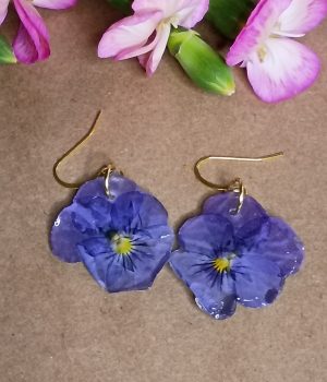 Dark Purple Pansy Flower Earrings
