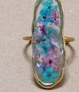 Vibrant Blue and Pink Flowers Abstract Ring