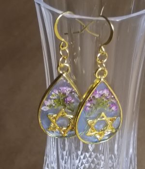 Resin Star of David Earrings with Purple Flowers