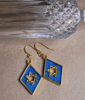 Blue Resin Star of David Earrings