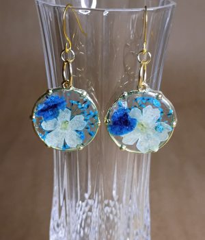 White and Blue Flower Resin Earrings