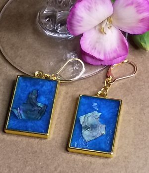 Blue Resin Rectangle Earrings with Abalone