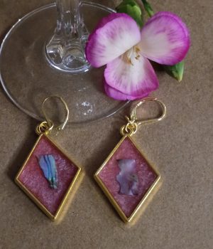 Pink Diamond Resin Earrings with Abalone