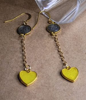 Yellow Resin Heart Earrings