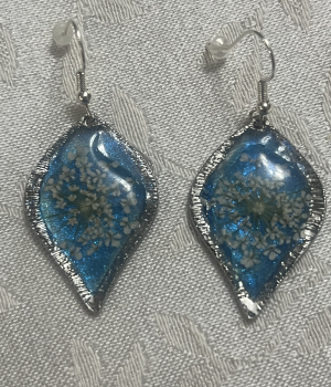 Turquise Resin Earrings with Lace Flower