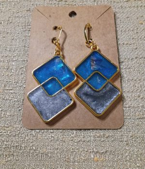 Blue and Gray Double Diamond Resin Earrings