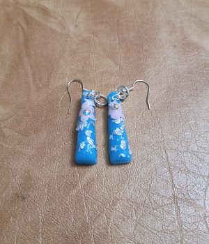 Blue Resin Earrings with Silver Foil and Pink Forget-Me-Nots
