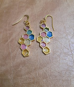 Honey Comb Resin Earrings Multi-Colored