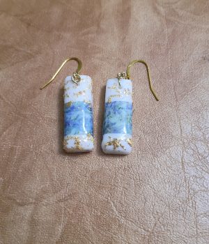 White Resin Earrings with Gold Foil with Blue