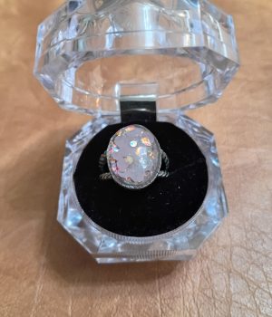 Silver Irredescent Resin Ring with Pink Forget-Me-Nots